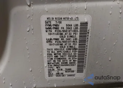 2009 Nissan Murano Sl from USA, damaged, VIN JN8AZ18U09W023087